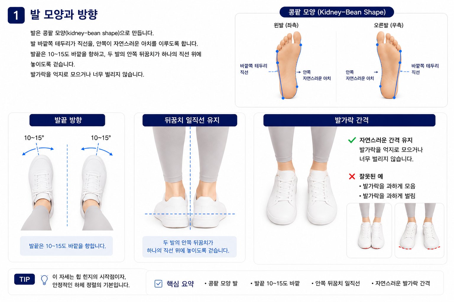 걷기 발 모양과 방향 — 콩팥 모양