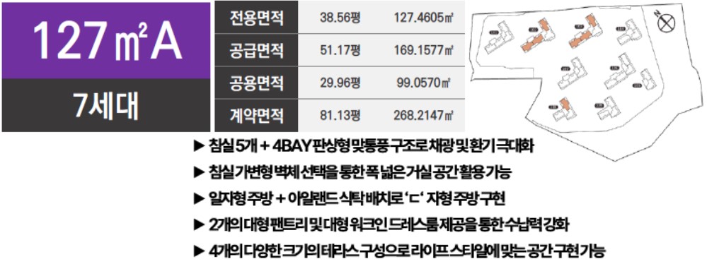 127㎡A 7세대 플랜 및 위치도