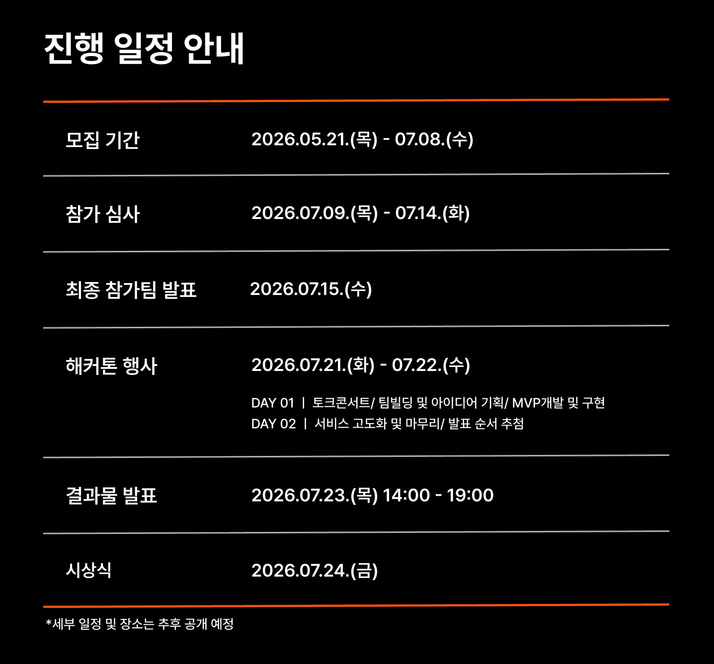 해커톤 진행 일정 안내