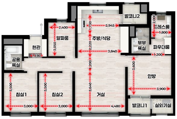 안성 예미지 세대안내-확장형 - 확장부위