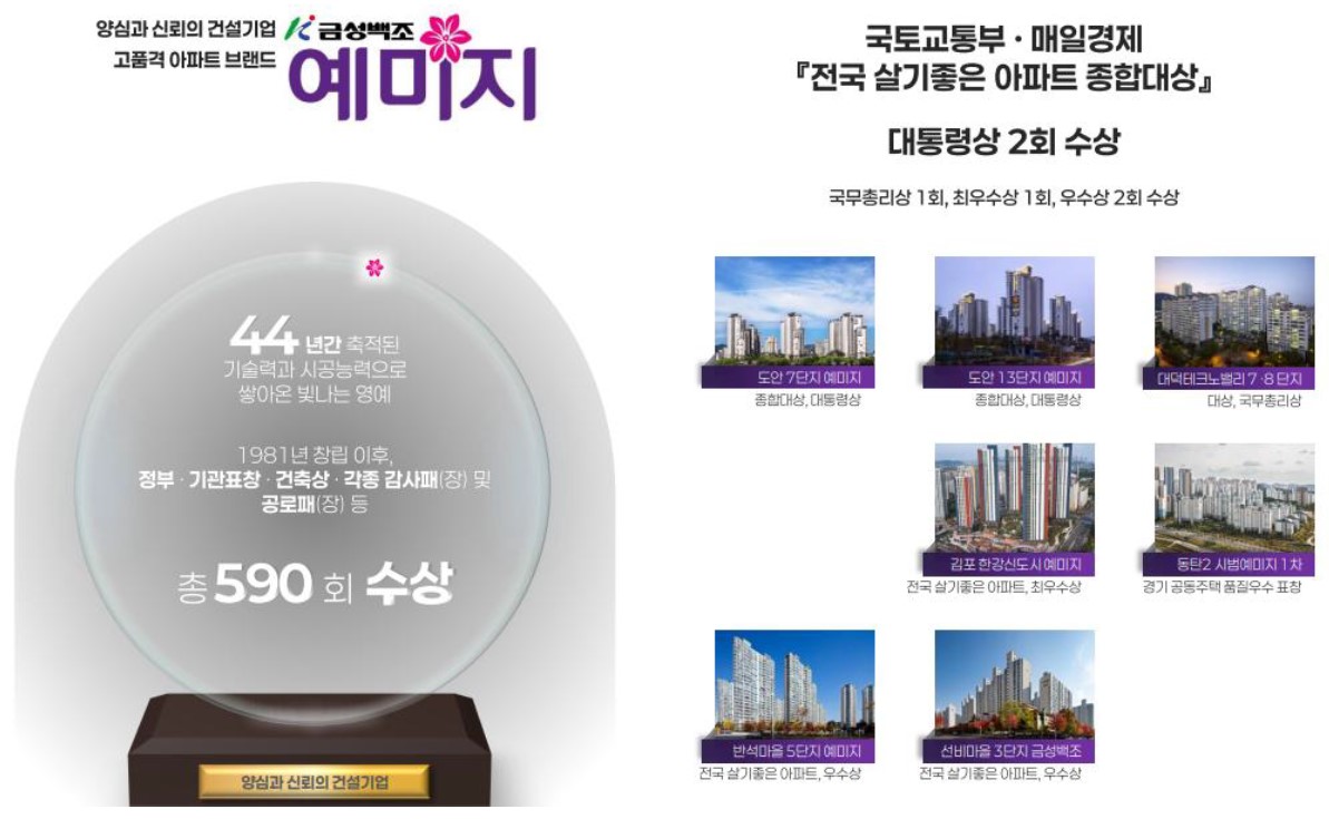 안성 예미지 브랜드-양심과 신뢰의 건설기업, 고품격 아파트 브랜드 금성백조 예미지