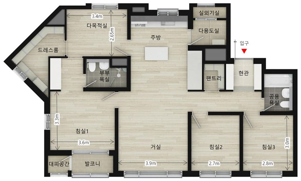 김해 장유역 한라비발디 세대안내 - 76㎡B 평면도