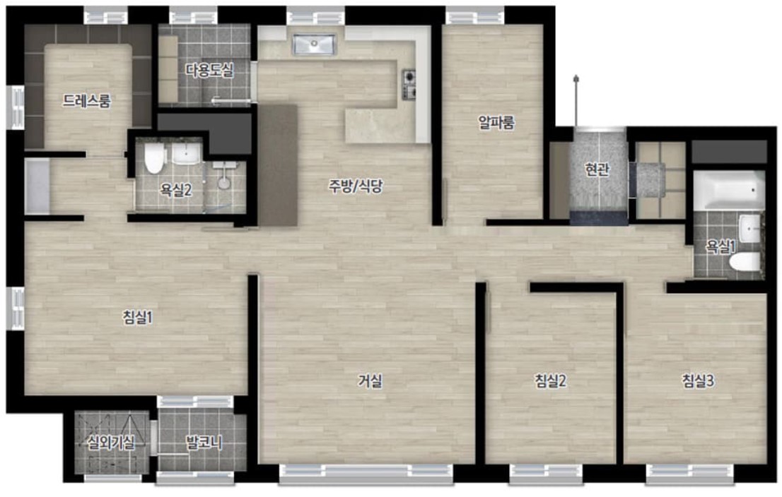 옥천역 금호어울림 세대안내 - 84㎡B 평면도