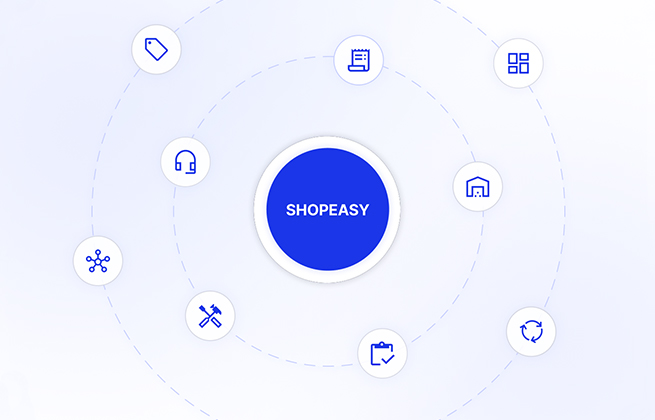 ShopEasy를 중심으로 여러 업무 데이터를 통합 관리하는 구조도