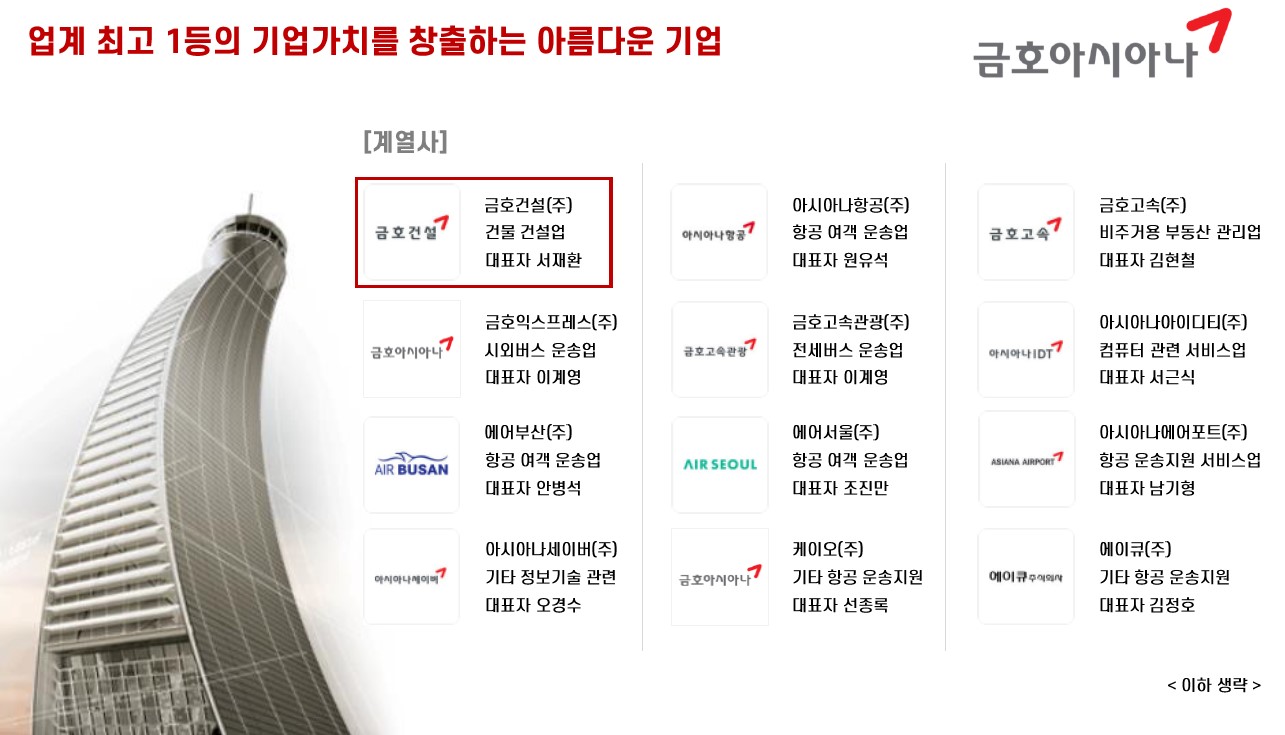 옥천역 금호어울림 시공사 - 업계 최고 1등의 기업가치를 창출하는 아름다운 기업