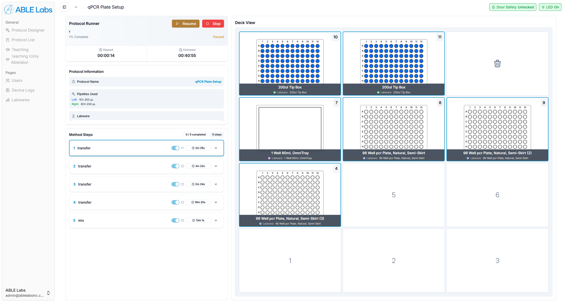 qPCR Plate Setup — RUN 화면