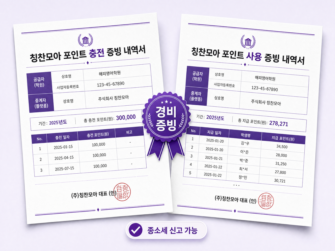 칭찬모아 경비 처리 증빙 서류
