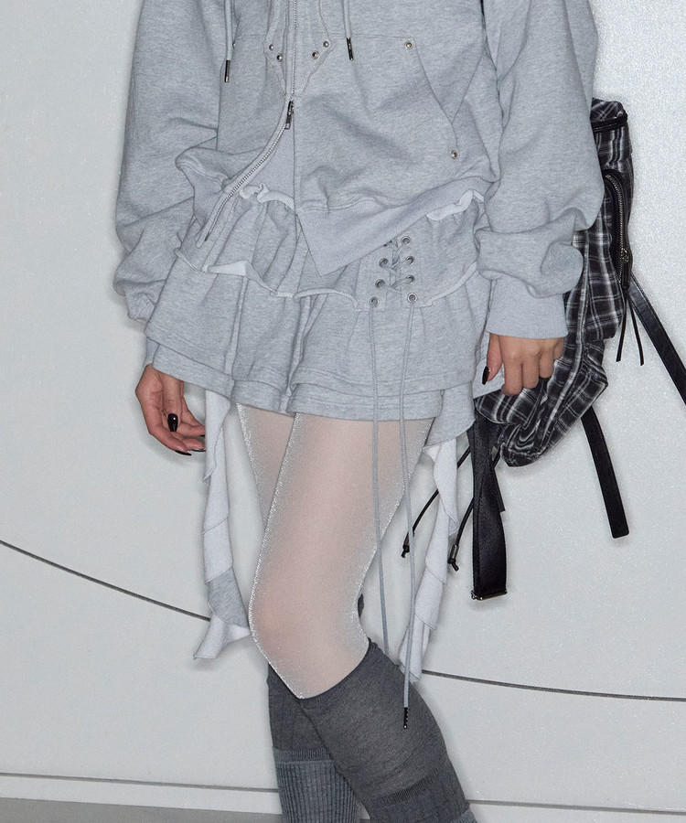 [REFURB]Tiered Ruffle Sweat Skirt (MELANGE GREY) : NOTKNOWING
