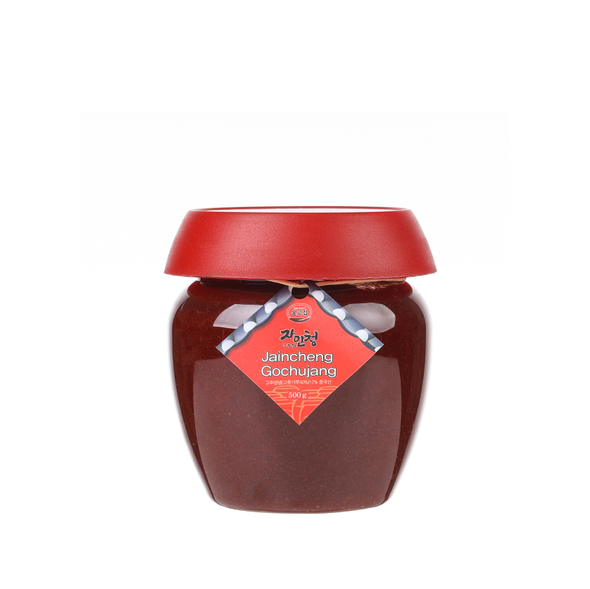 <p id="pr1">Jaincheong Moms<br>Gochujang<br><span class="small-textup">NET WT. 500g</span></p>