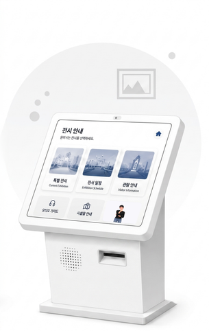 박물관과 전시관에서 전시 설명과 관람 안내를 수어로 제공하는 EQ4ALL 수어통 키오스크 적용 사례 이미지