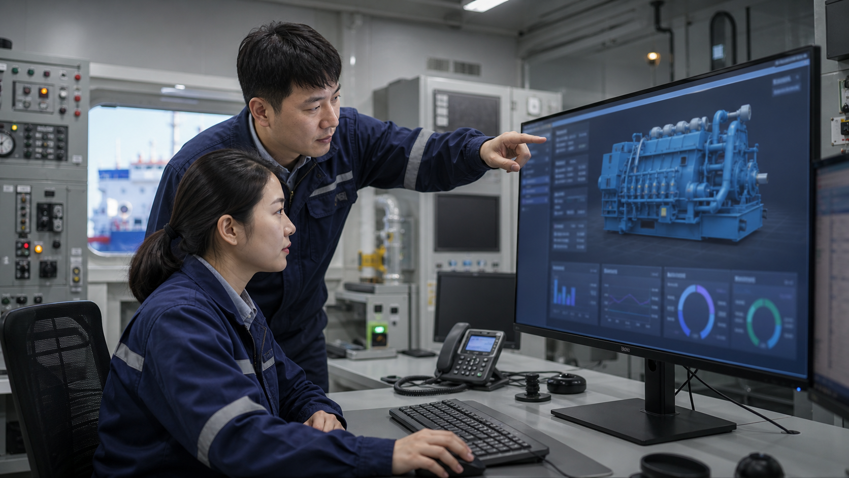 Hanwha Ocean Digital Twin real-time data integration screen