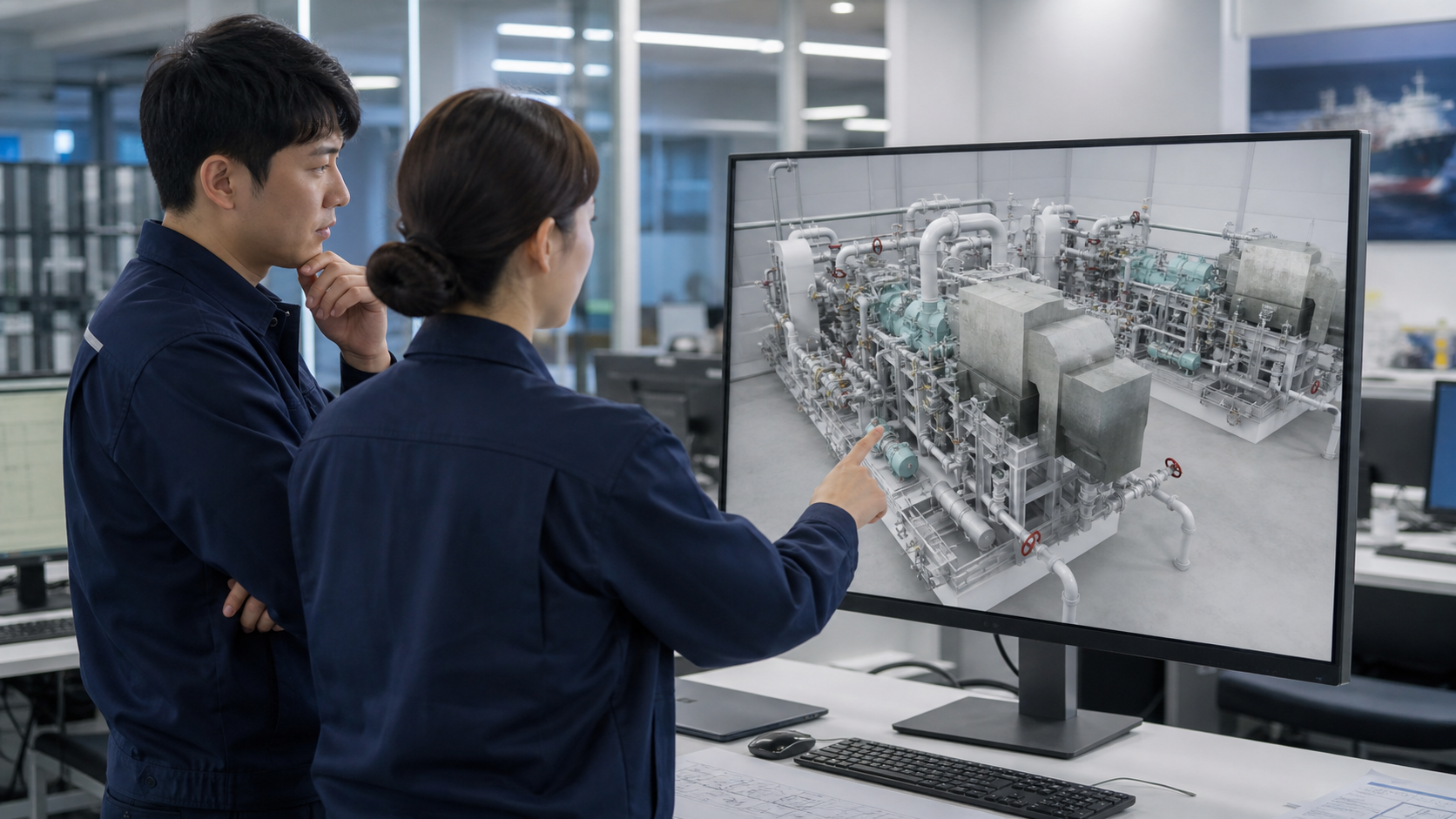 Hanwha Ocean Digital Twin realistic model environment screen