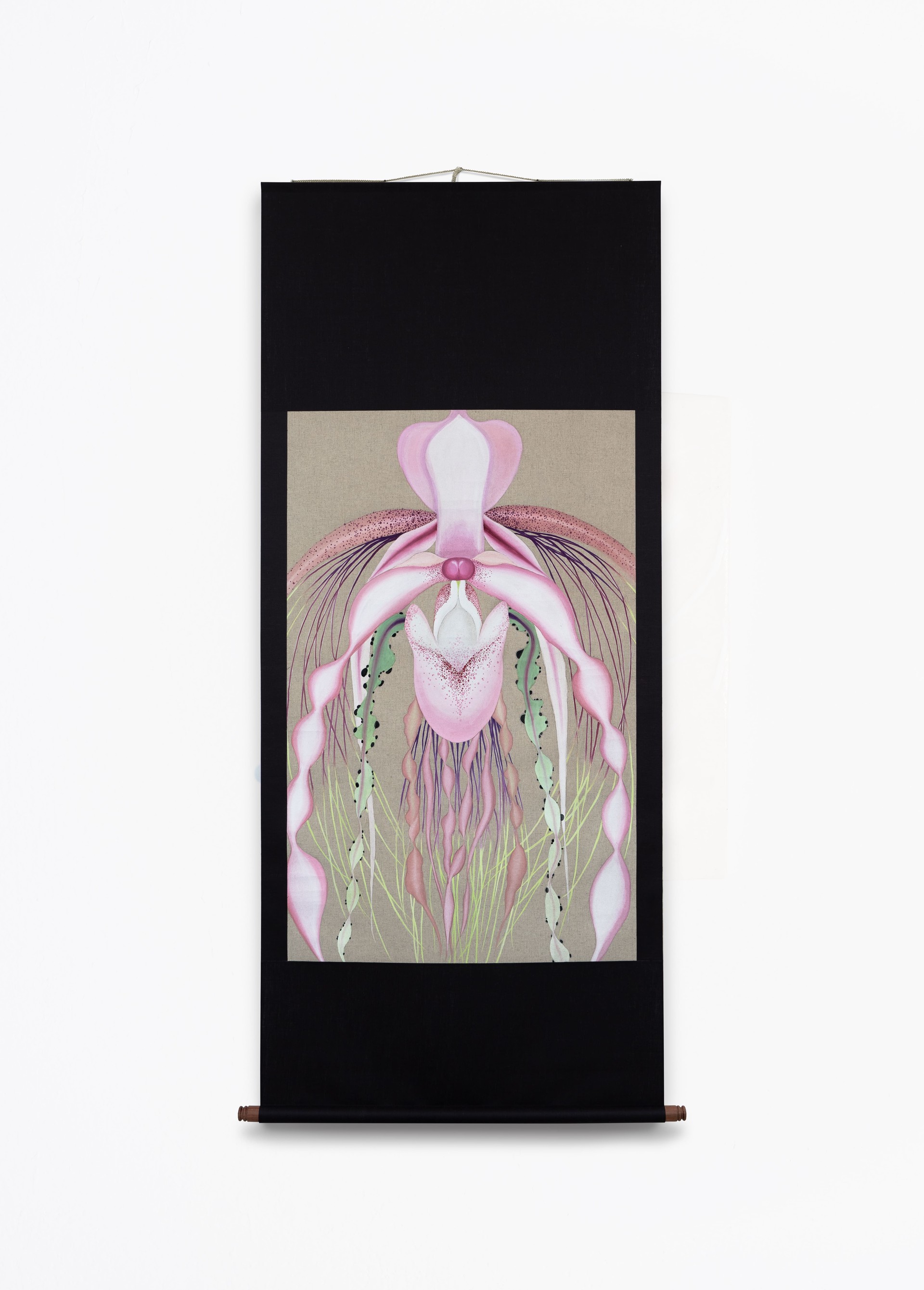 무른 집(A soft Place Within), 2026,  리넨에 분채, 호분(Pigment, Shell white on Linen), 195 × 84cm