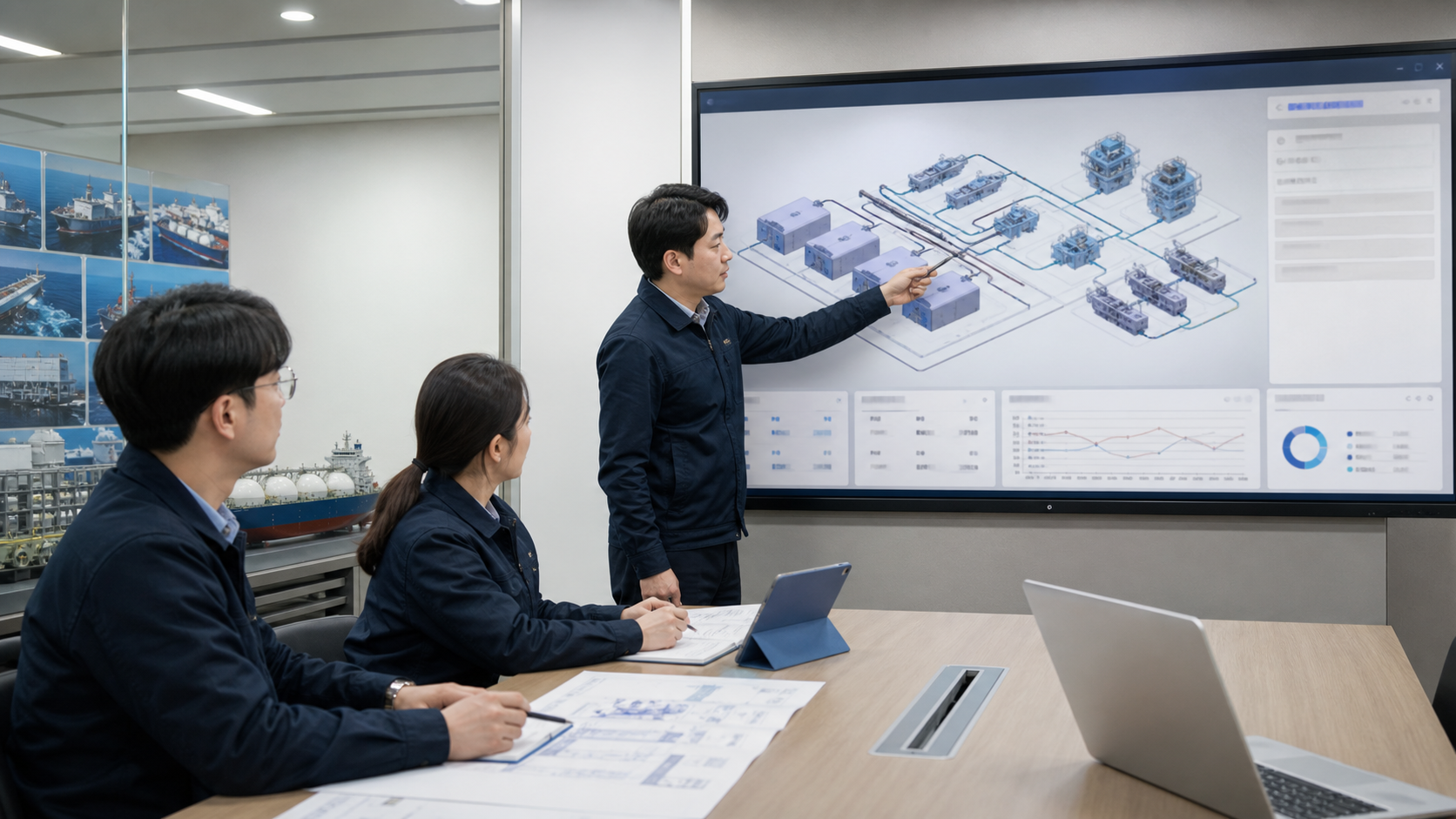 Hanwha Ocean Digital Twin integrated monitoring dashboard screen