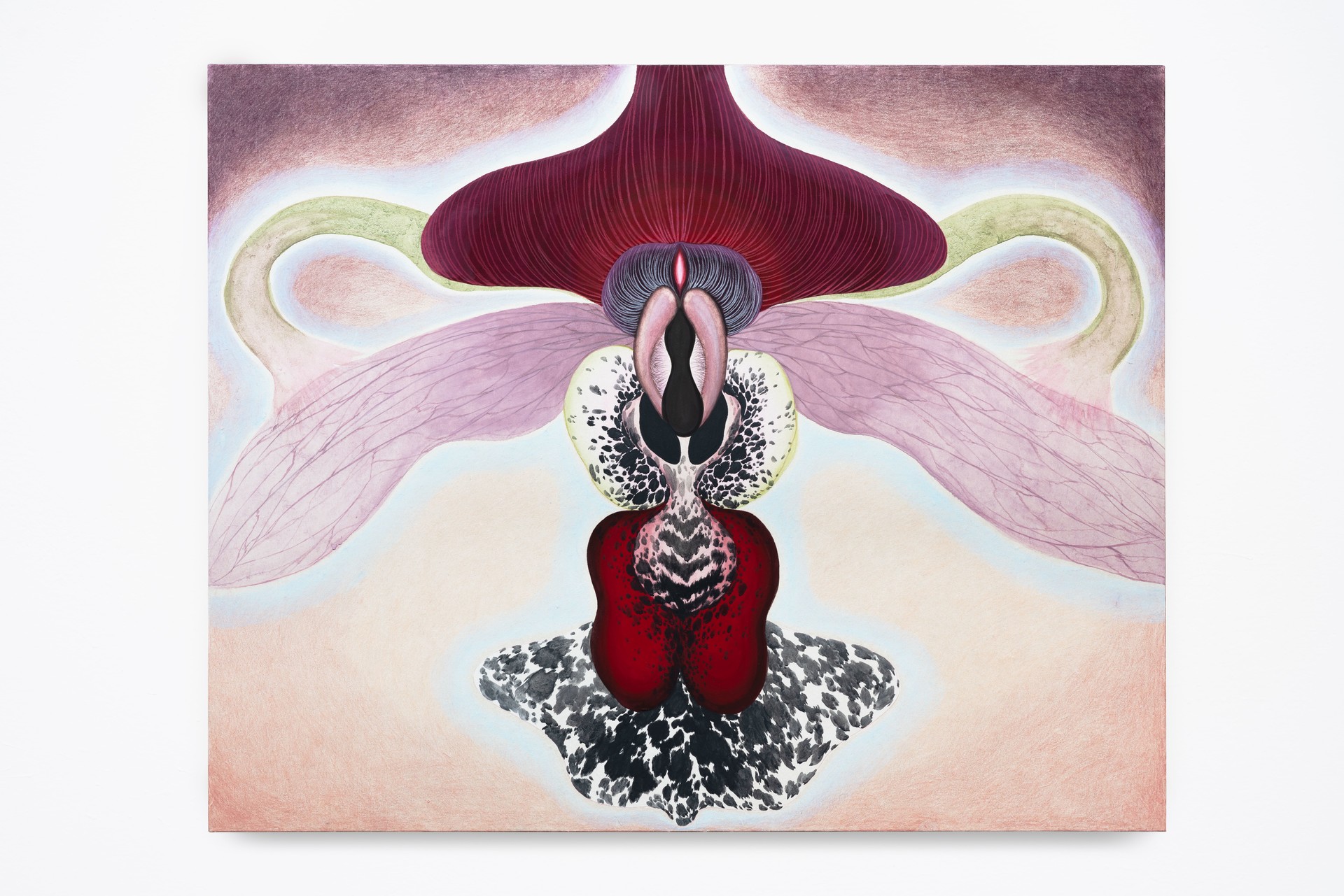 그 몸은 성실하고도 유연하게 파괴되고(A Body, Faithfully and Flexibly Destroyed), 2025, 장지에 분채, 석채, 색연필(Pigment, Mineral Pigment, Color Pencil on Korean paper), 73 × 91cm