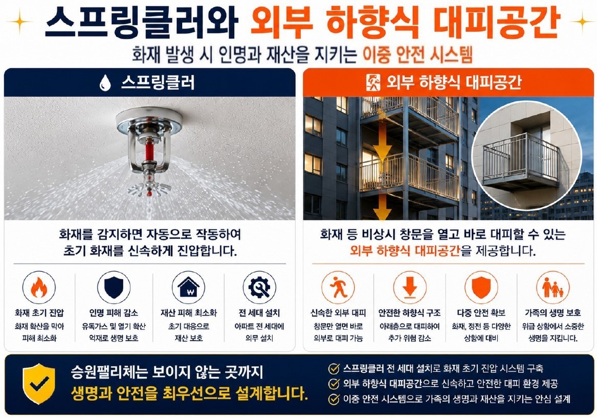 스프링클러와 외부 하향식 대피공간