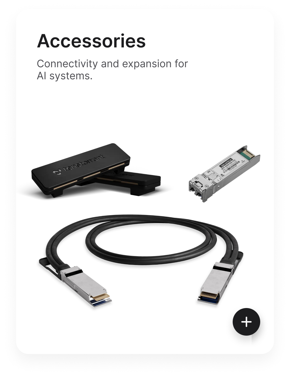 Tenstorrent의 Warp bridge와 이더넷 통신을 위한 800G DAC CABLE 및 캐퍼시터 등 하드웨어 주변 기기