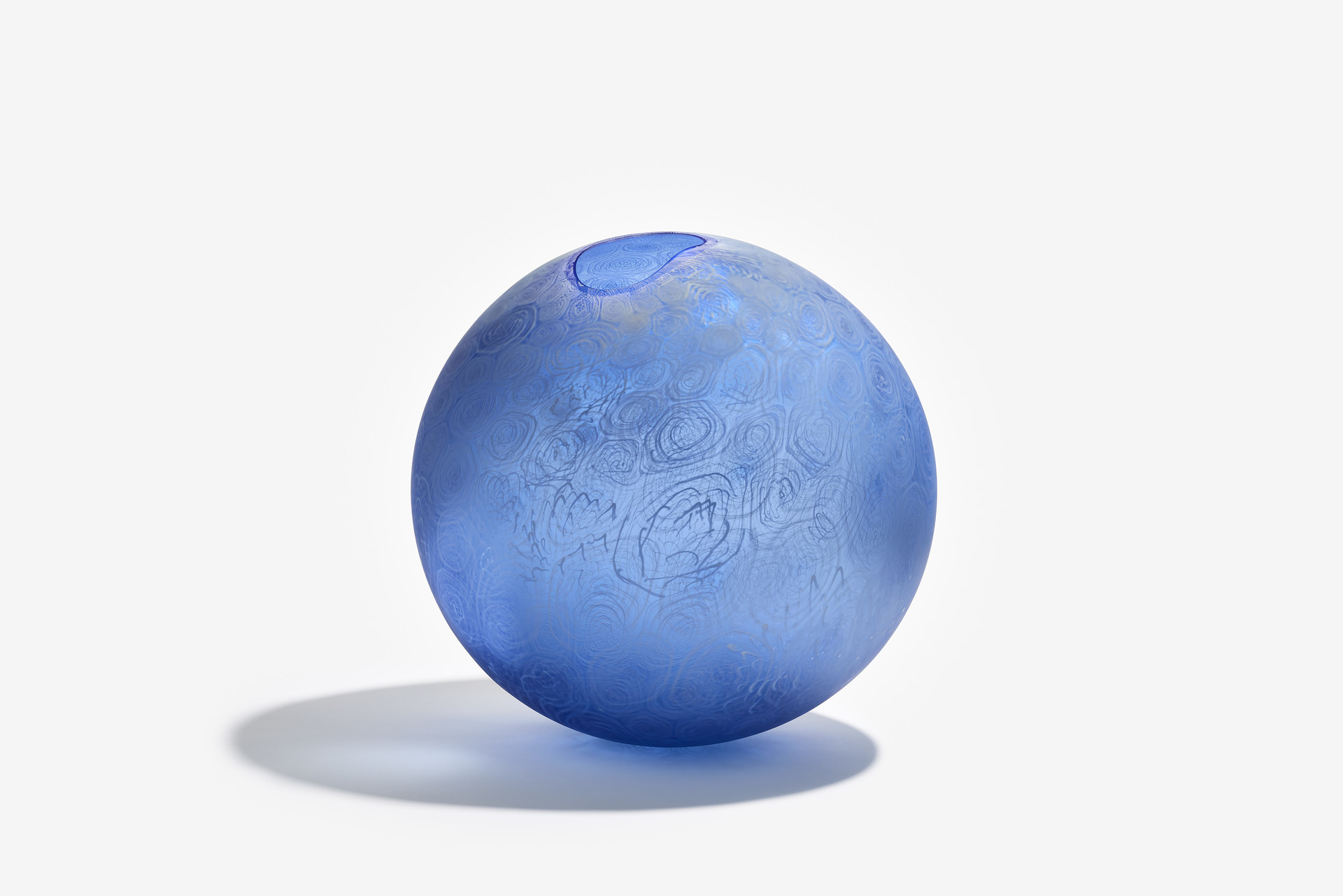 Nocturne in Blue_Reverberation 푸른 밤의 녹턴_잔향 / 2026 / Blown, sandblasted and acid polished glass / 47h x 47w x 47d cm