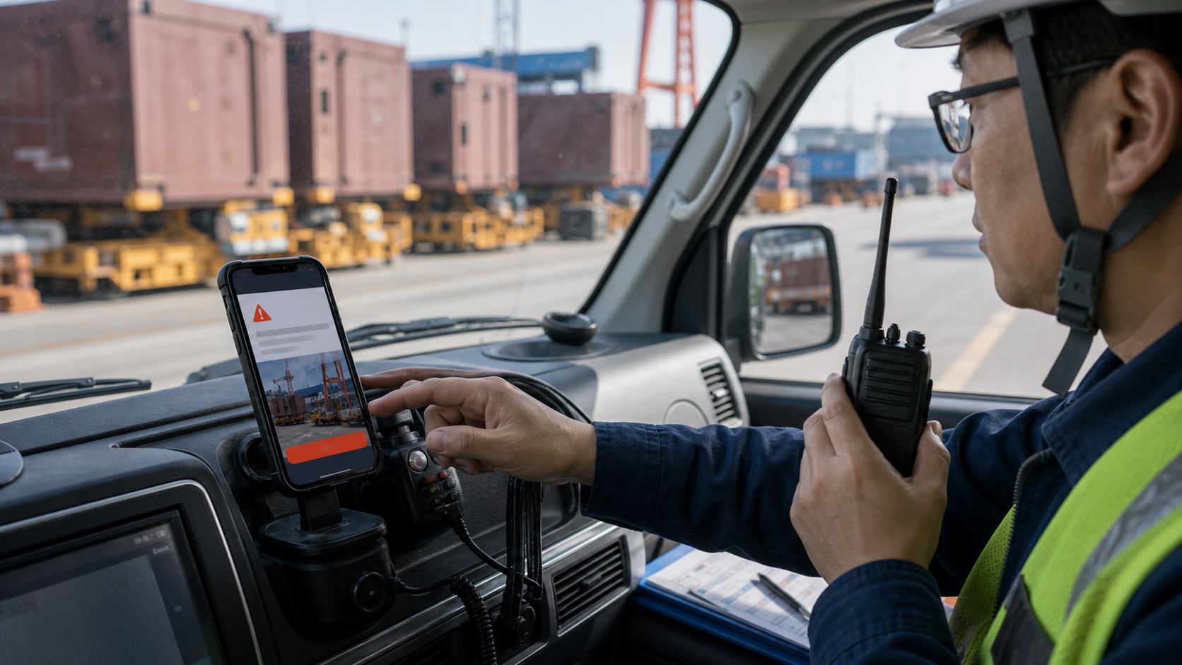 Hyundai Heavy Industries shipyard alarm warning APP screen