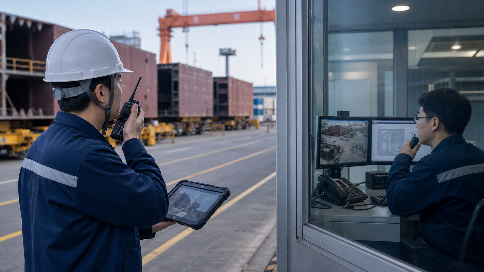 Hyundai Heavy Industries shipyard video information system screen