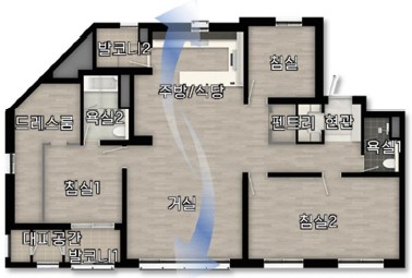 세대안내 - 120㎡B 침실통합형 평면도