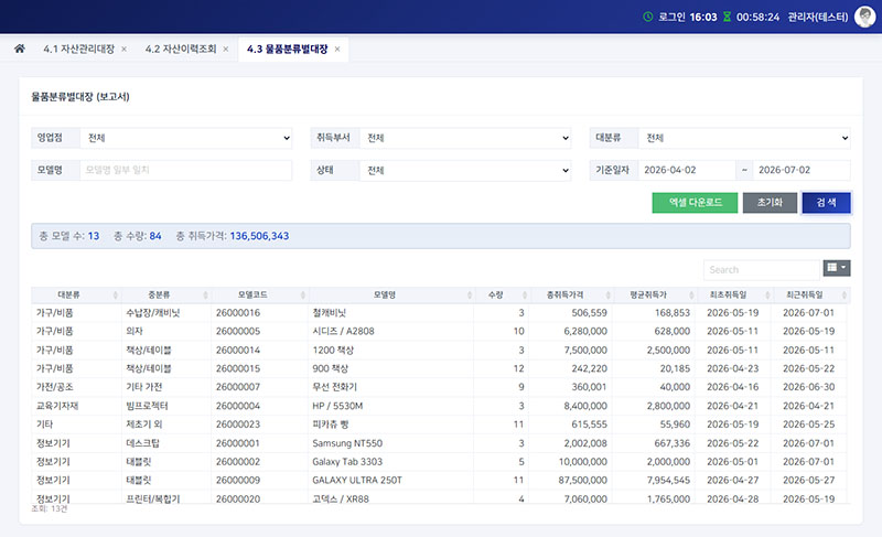 물품분류별대장