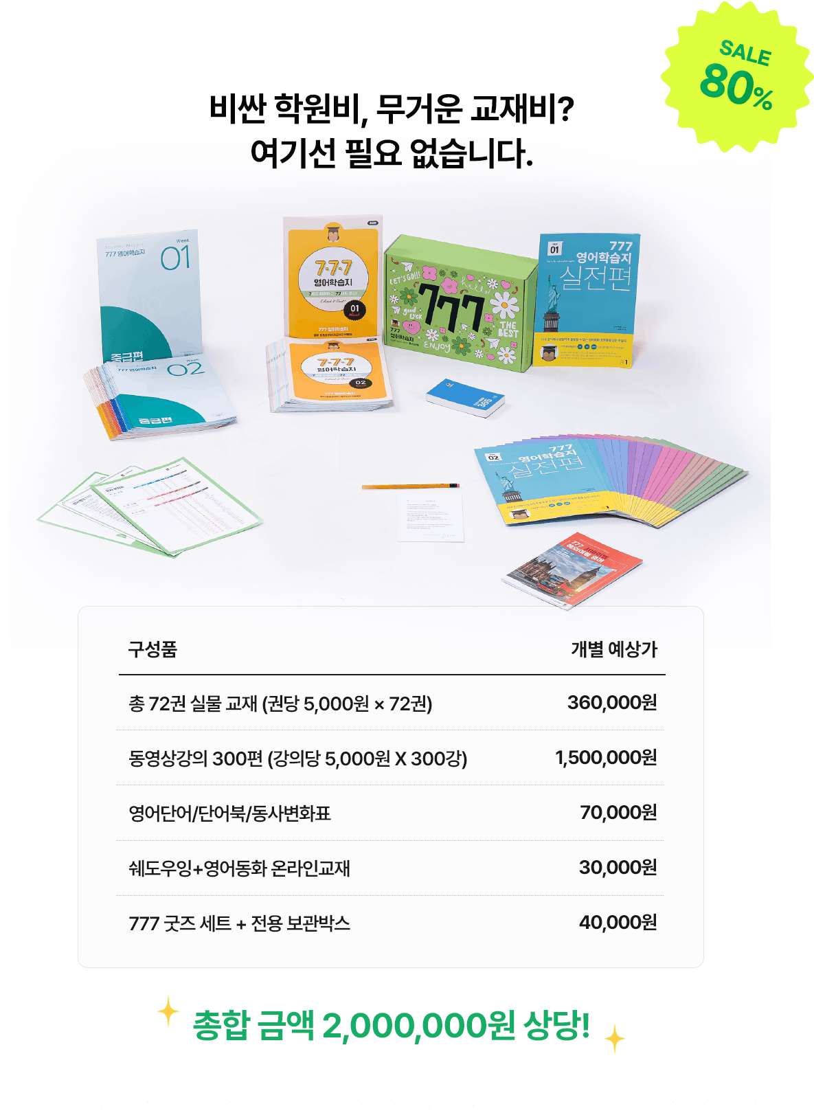 비싼 학원비, 무거운 교재비 필요없는 777 영어공부학습지