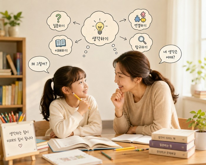 왜 그럴까 질문하며 생각을 나누는 아이와 엄마, 사고력수학 대화, 스틸당