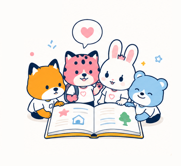 함께 책을 보는 추추와 친구들