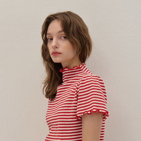 STRIPE HAIR-NECK SHIRRING KINT - 3color 상세 이미지