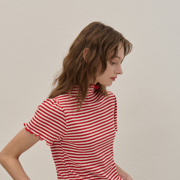 STRIPE HAIR-NECK SHIRRING KINT - 3color 상세 이미지