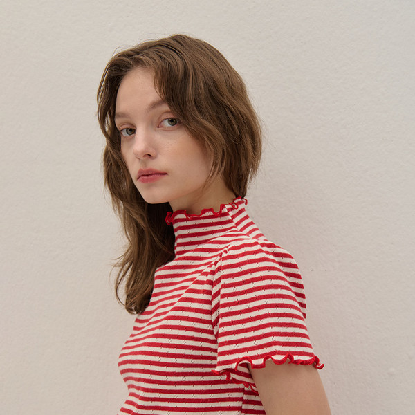 STRIPE HAIR-NECK SHIRRING KINT - 3color 상세 이미지