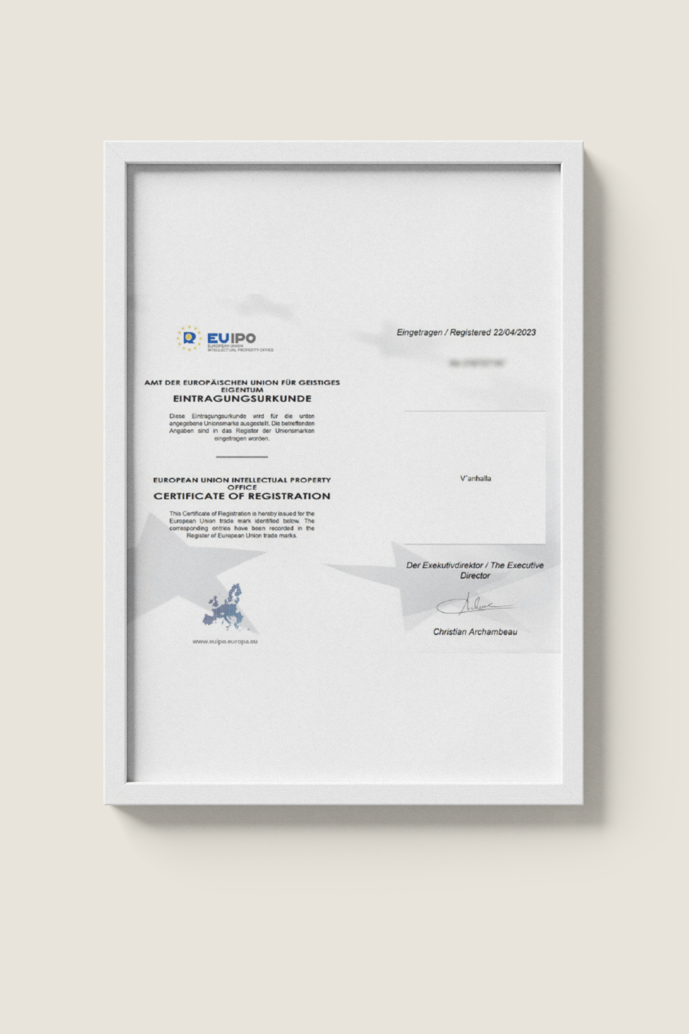 <strong>EU</strong> <br>Trademark registration completed