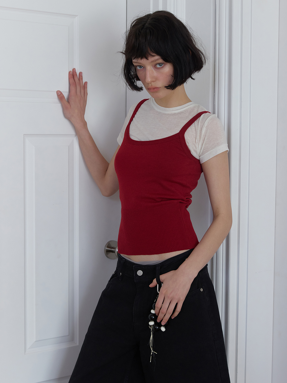 2WAY SHEER LAYERED HALF SLEEVE - RED