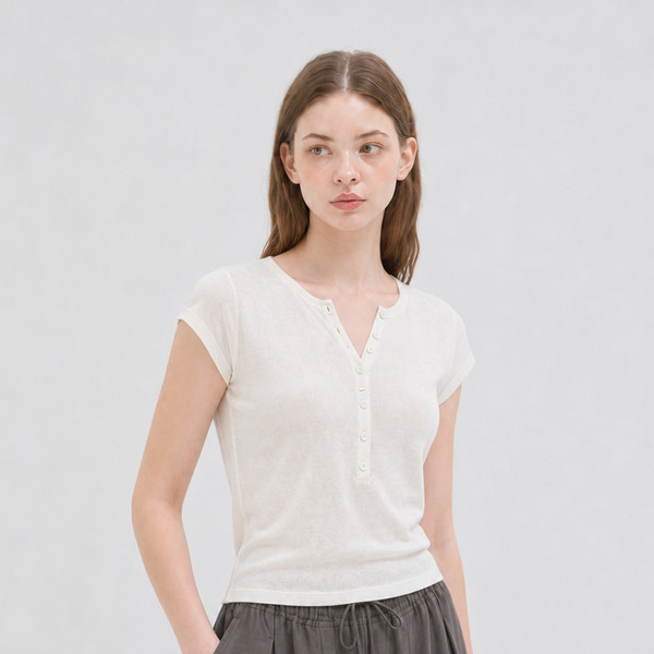 BUTTON CAP SLEEVE KNIT IVORY 상세 이미지