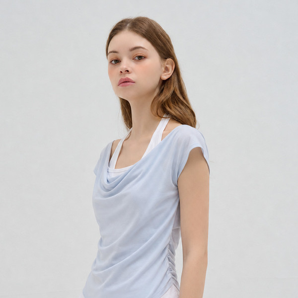 LAYERED HALTER-NECK T SHIRT SKY BLUE 상세 이미지