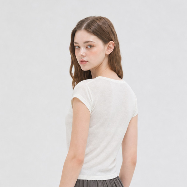 BUTTON CAP SLEEVE KNIT IVORY 상세 이미지