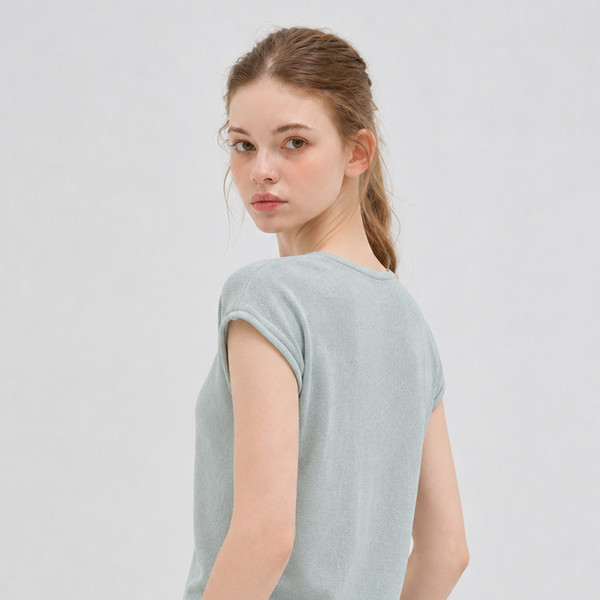 BUTTON CAP SLEEVE KNIT LIGHT MINT 상세 이미지