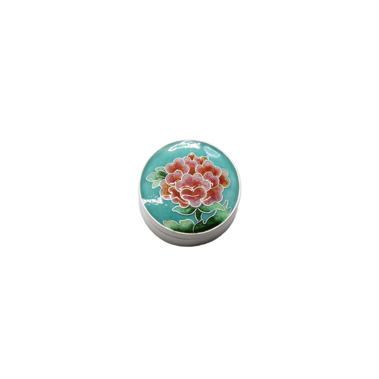 Peony Silver Cloisonné Pill Chest (mint, small)