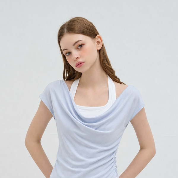 LAYERED HALTER-NECK T SHIRT SKY BLUE 상세 이미지