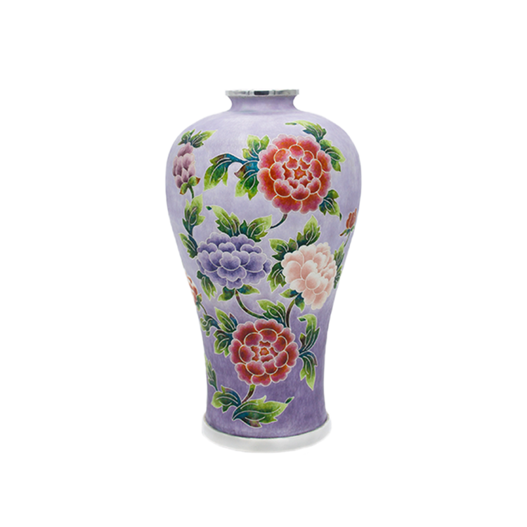 Peony Silver Cloisonné Celadon Jar (violet, medium)