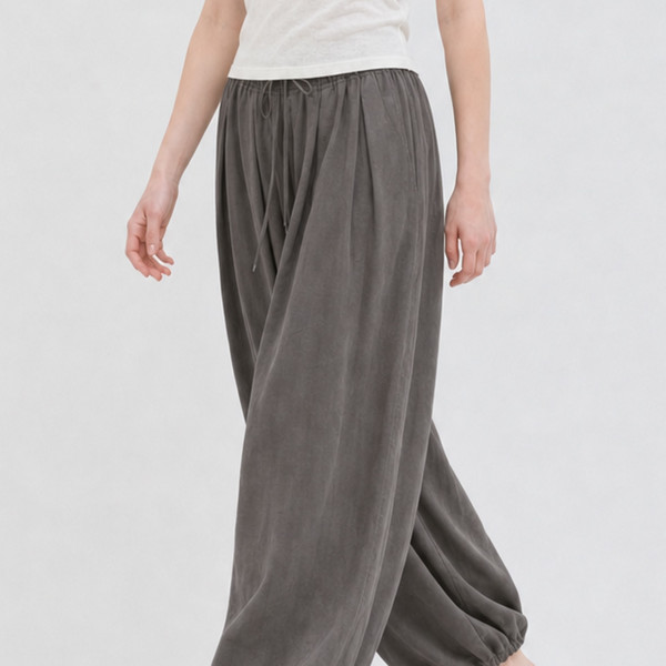 LINEN HAREM BANDING PANTS CHARCOAL 상세 이미지