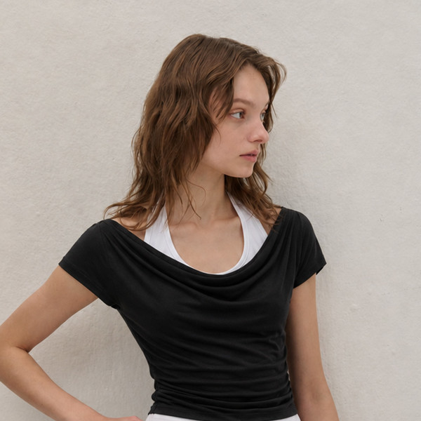 LAYERED HALTER-NECK T SHIRT BLACK 상세 이미지