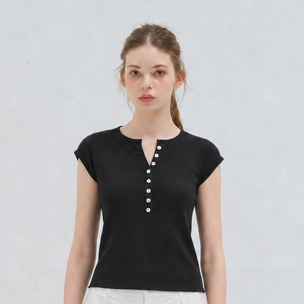 BUTTON CAP SLEEVE KNIT BLACK 상세 이미지