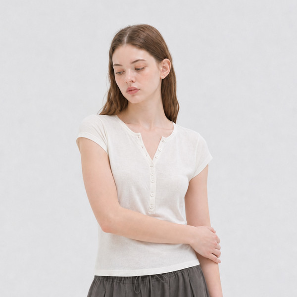 BUTTON CAP SLEEVE KNIT IVORY 상세 이미지