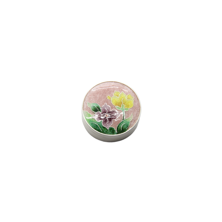Balloon Flower Silver Cloisonné Pill Chest (peach pink, small)