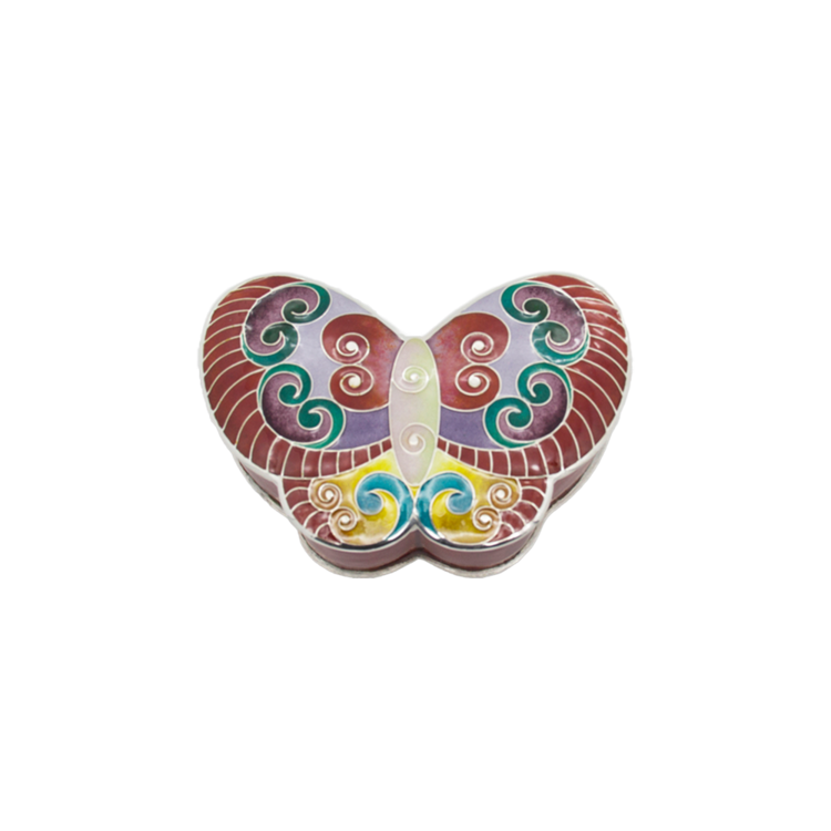 Butterfly-shaped Silver Cloisonné Chest (burgundy)