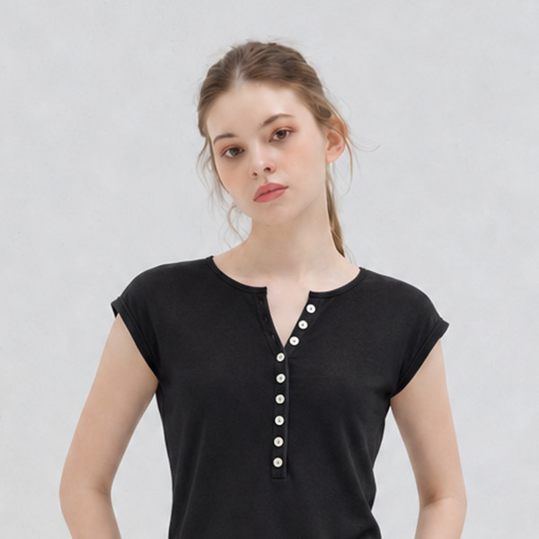 BUTTON CAP SLEEVE KNIT BLACK 상세 이미지