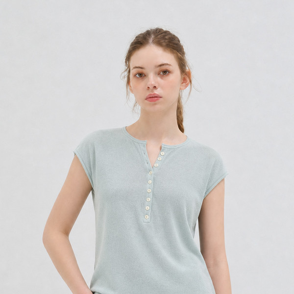 BUTTON CAP SLEEVE KNIT LIGHT MINT 상세 이미지