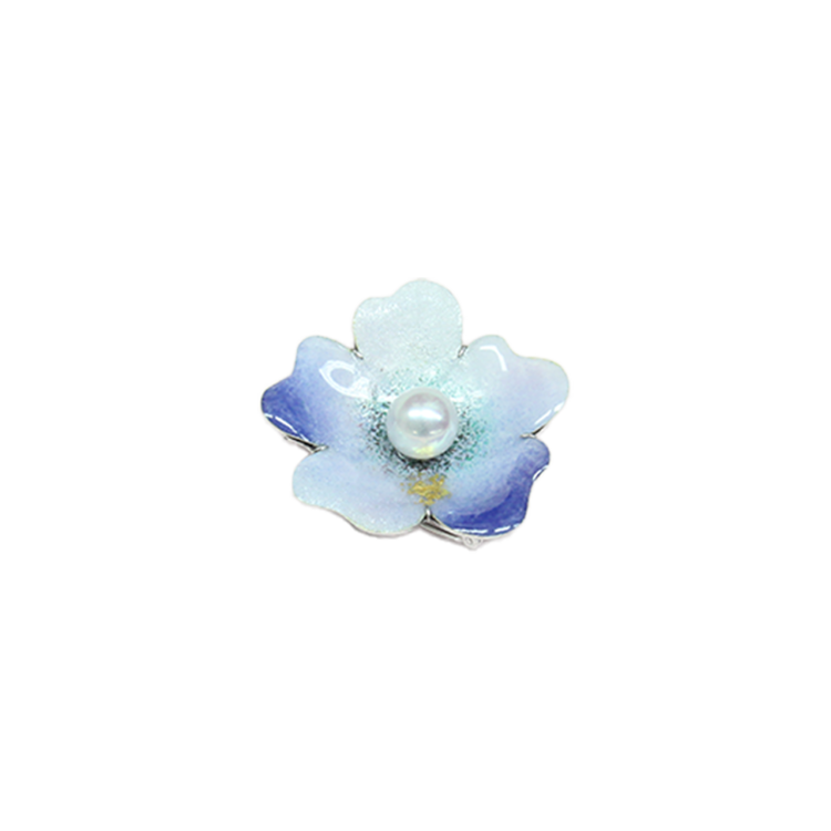 Silver Flower Five-Leaf Silver Cloisonné Brooch